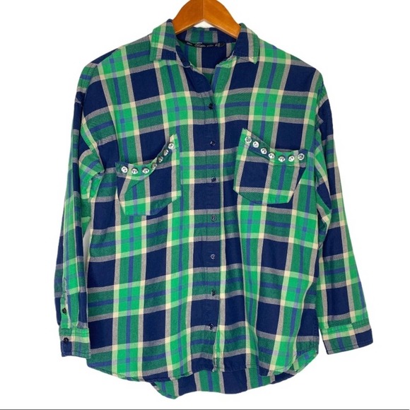 Trafaluc by Zara Plaid Button Down Bling - Picture 1 of 6